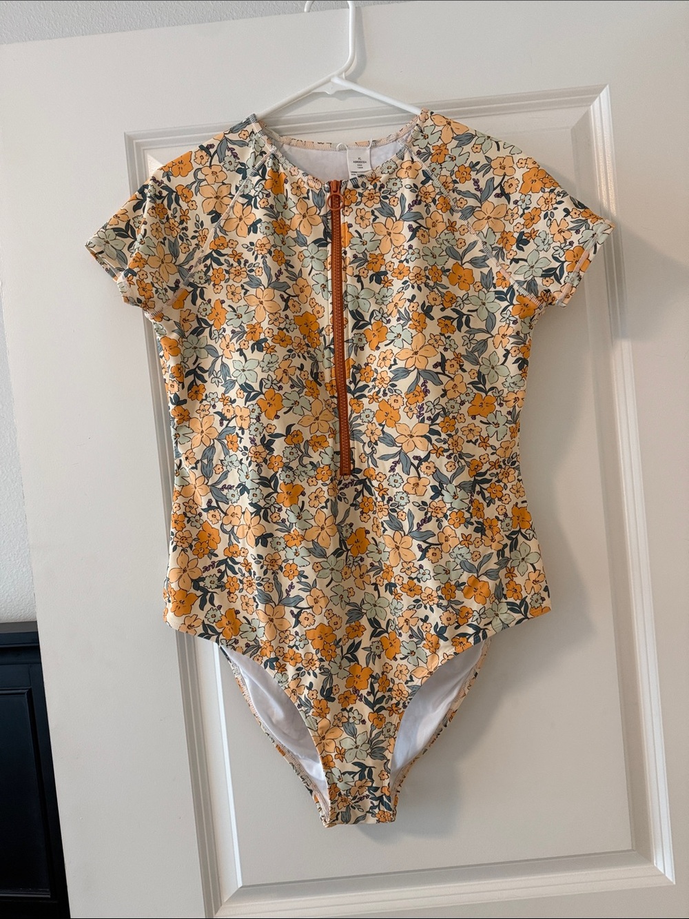 Floral Zip-Front One-Piece Swimsuit in Yellow & Green